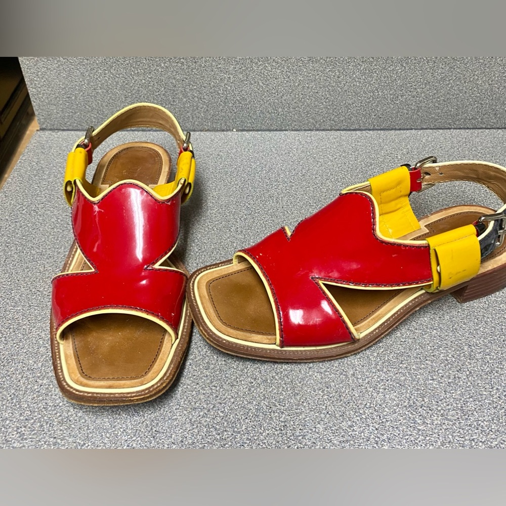 Prada Preowned Vernice Rasta Open Toe Sandals.